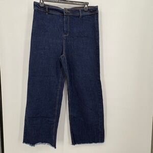 OAT New York Women 16W Wide Leg Jeans Dark Indigo Raw Hem High Rise